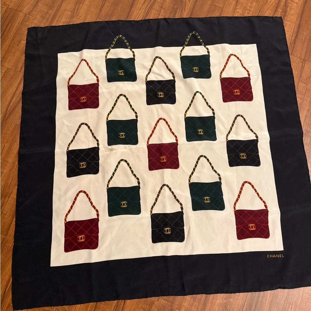 Chanel Multicolor Silk Scarf with Bag Print RARE - Picture 2 of 9